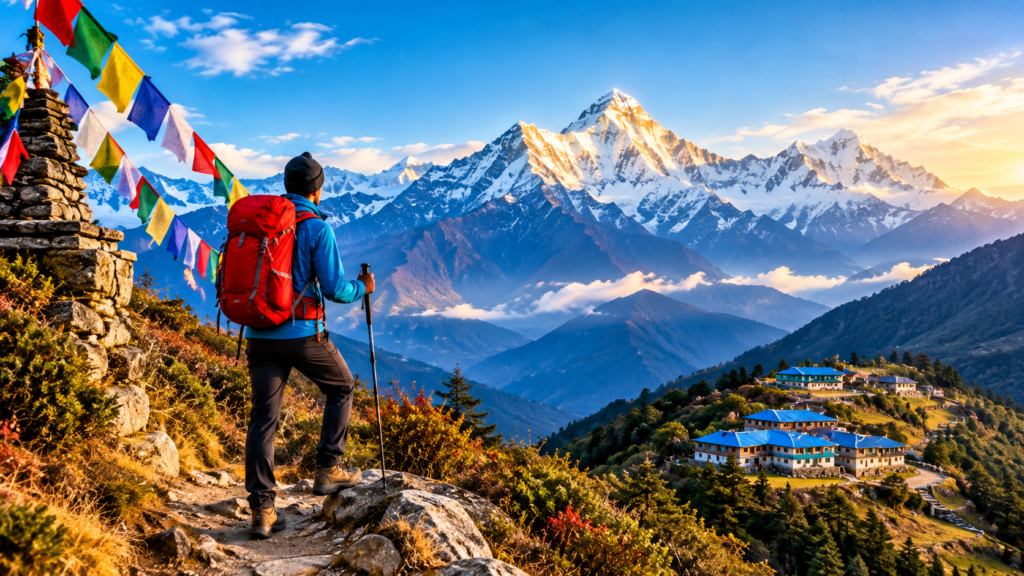 Nepal Trekking through the stunning Himalayan mountains, scenic trekking trails, and traditional mountain landscapes of Nepal